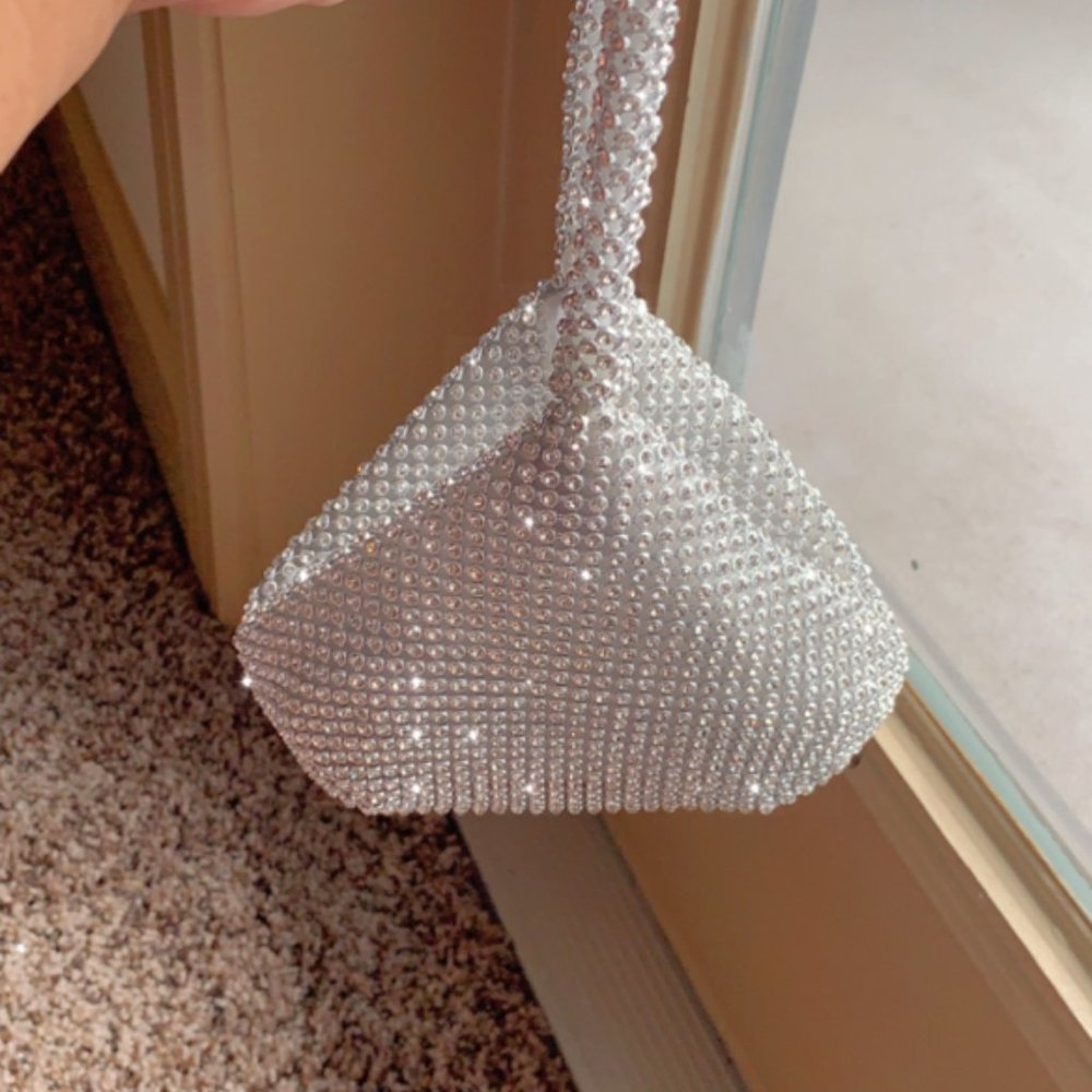 NEW With Tag Women's Triangle Glitter Purse Crown Box Clutch Evening Luxury Bag - Picture 2 of 6